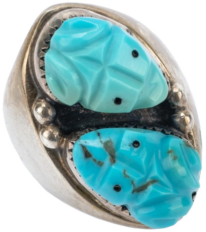 Old Pawn Turquoise Frog Fetish Sterling Ring (1 of 8)