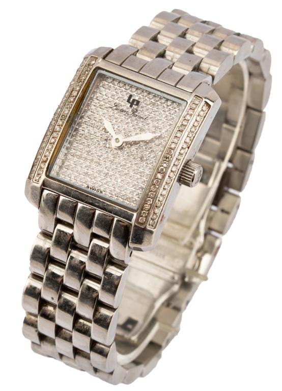 Lucien Piccard Diamond Stainless Steel Wristwatch: Item/Description: Sleek and elegant designer Lucien Piccard ladies wristwatch 1B-406. Fashioned from stainless steel and encrusted with 1.26 carats of sparkly white diamonds, covering the entire dial