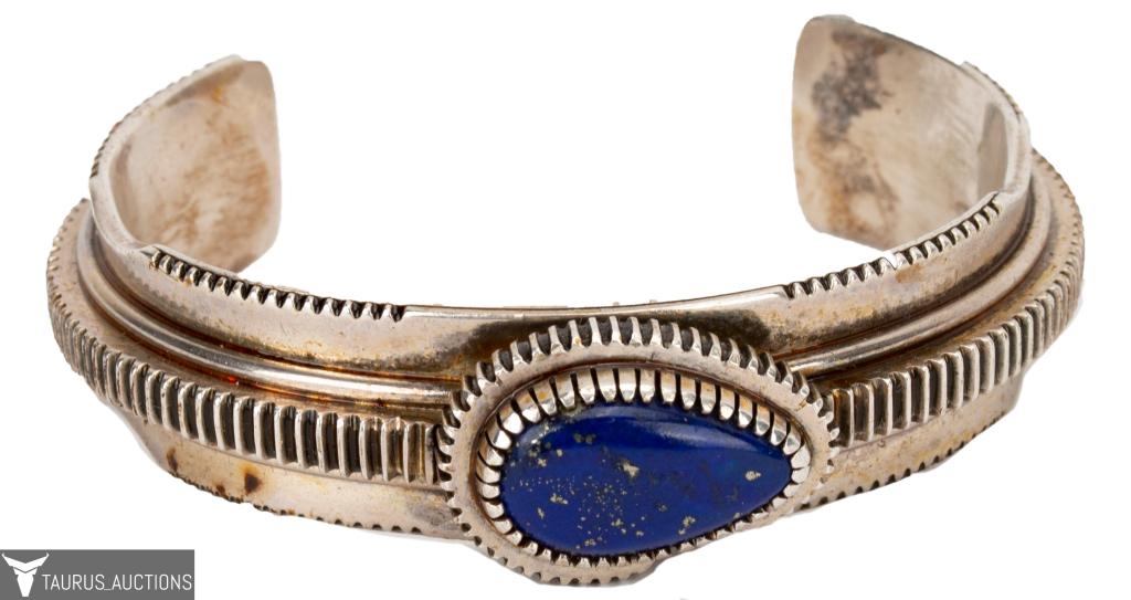 W. Yellowhorse Navajo Sterling Lapis Cuff Bracelet (1 of 4)