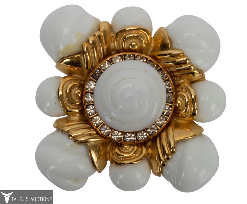 Roxanne Assoulin White Milk Glass Brooch (1 of 8)