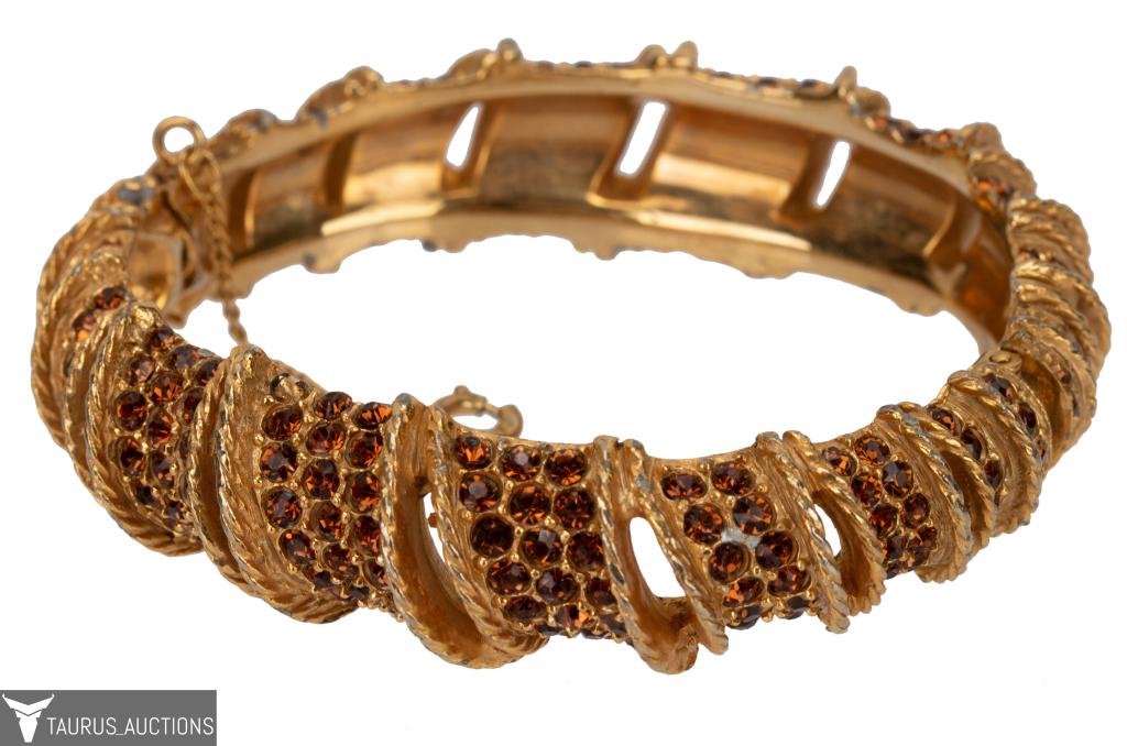 Signed Bellini Jeweled Gold Tone Clamper Bracelet (1 of 5)