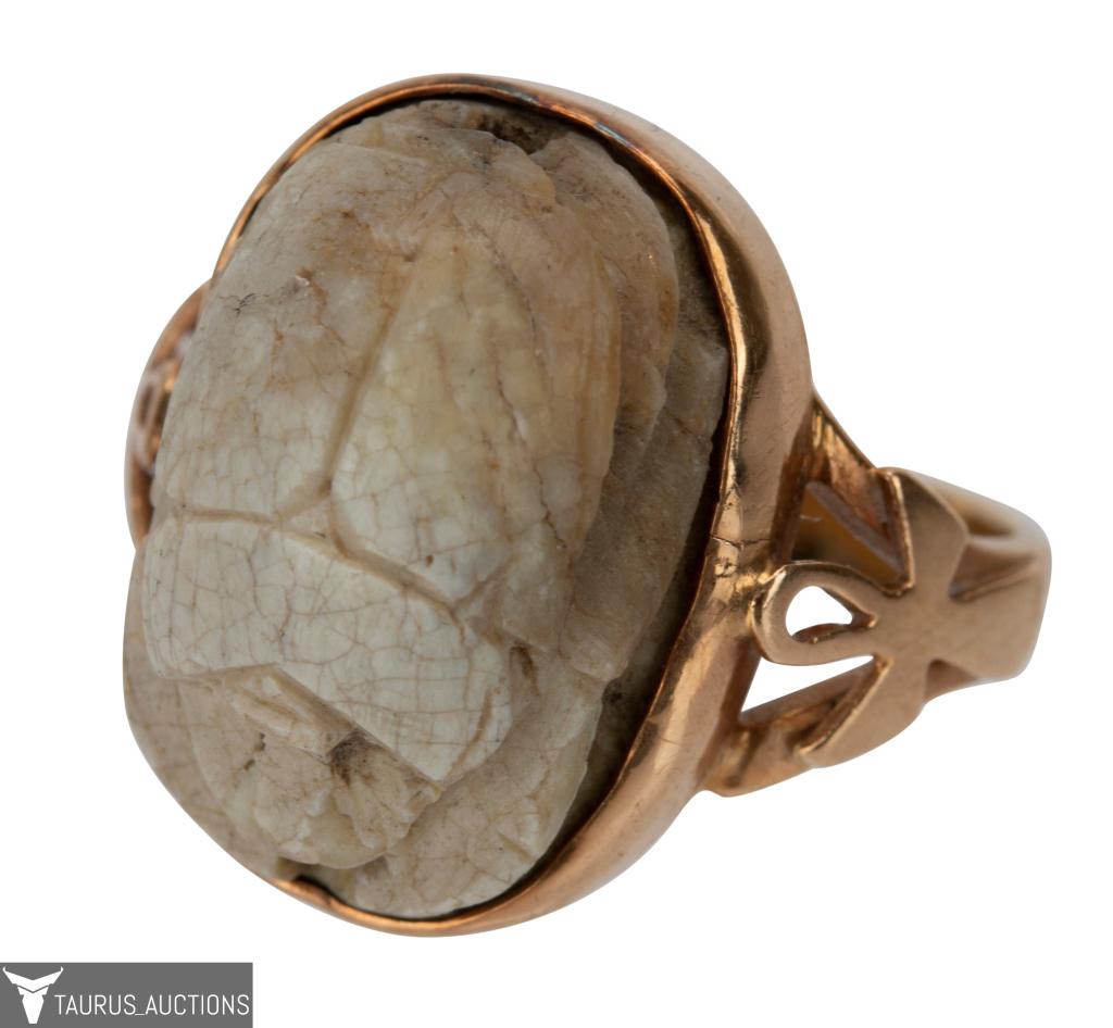 14K Egyptian Revival Scarab Beetle Ring Size 6 1/2 (1 of 6)