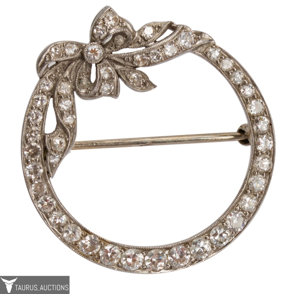 Art Deco Platinum and Diamond Bow Wreath Brooch (1 of 5)