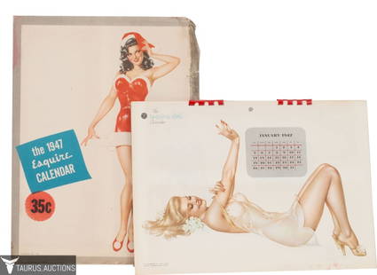 Vargas Pinup Girl Calendar 1947 Esquire Girl: Item/Description: 'The 1947 Esquire Calendar'. Vintage Pinup Girl calendar with original envelope. Each month features a scantaly clad Varga Girl/ Marked: Esquire, Inc. 1946. Alberto Vargas (1896-1982