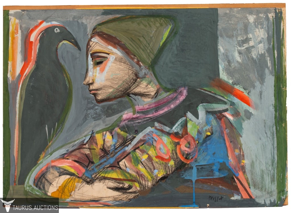 Josef Presser - Harlequin with Bird W/C Gouache (1 of 5)