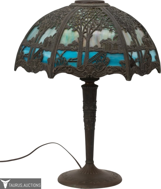 Miller Scenic Overlay Slag Glass Lamp (1 of 18)