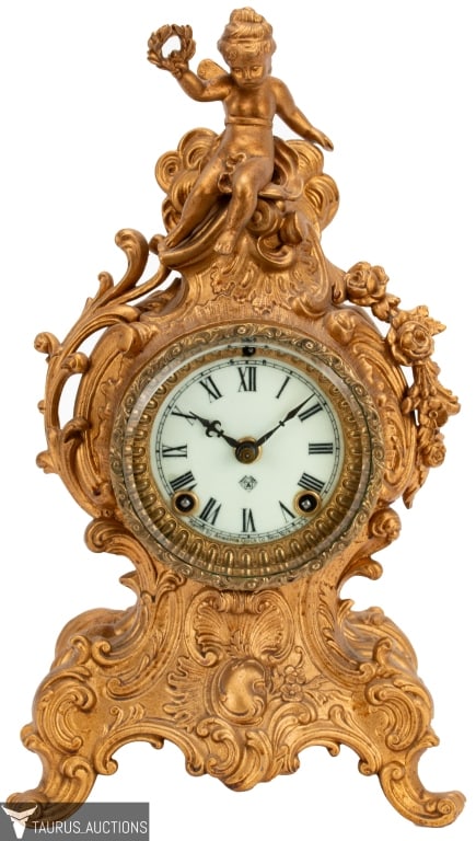 Ansonia Cygnet Gilt Metal Cherub Clock (1 of 11)
