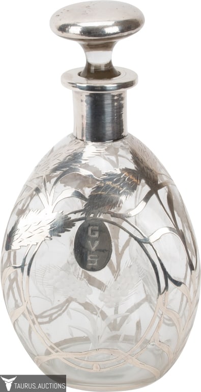 Art Nouveau Silver Overlay Pinch Glass Decanter (1 of 8)