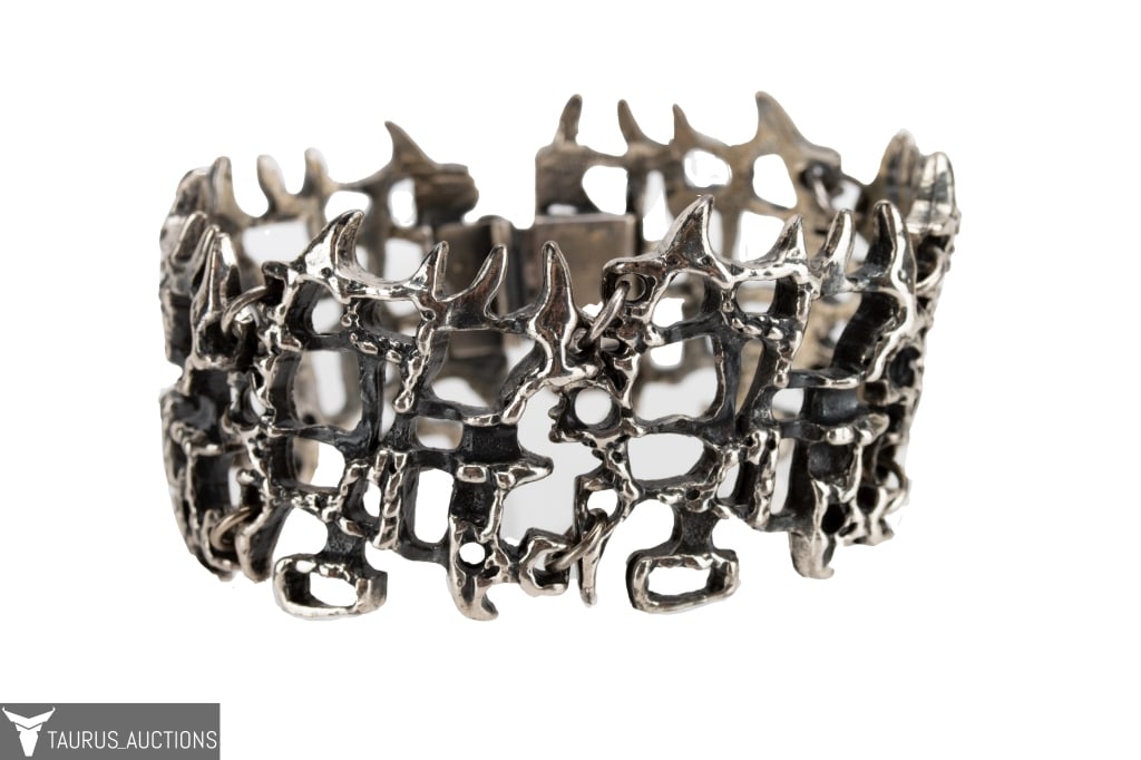 Abstract Brutalist Silver Tone Bracelet (1 of 5)