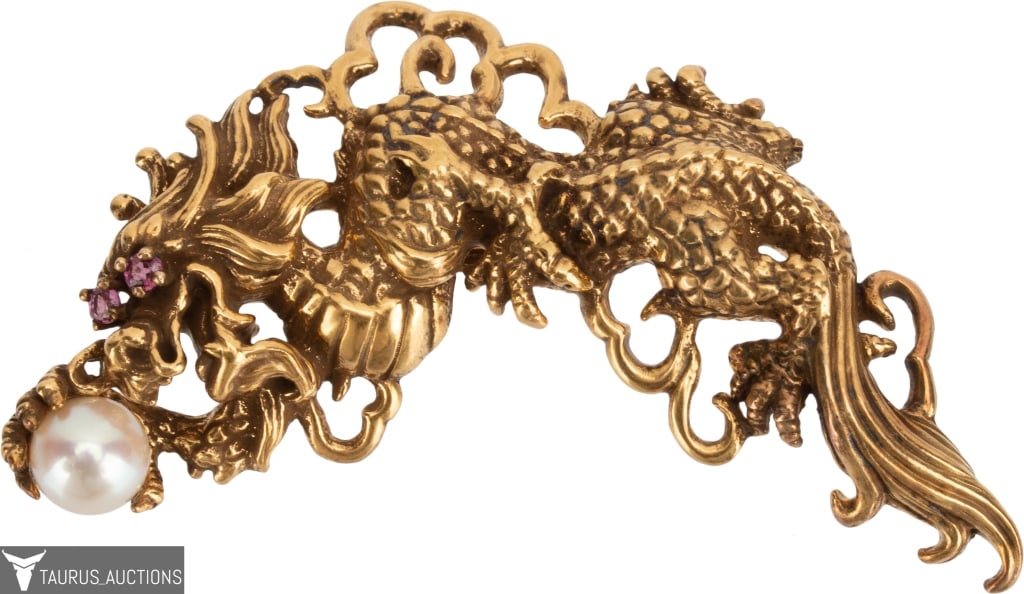 Franklin Mint 1987 Ruby 22K Gold EP Dragon Brooch (1 of 7)