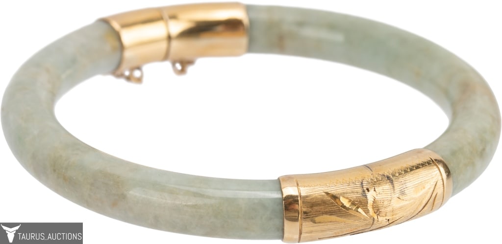 14K Gold Hinged Jade Bangle Bracelet (1 of 6)