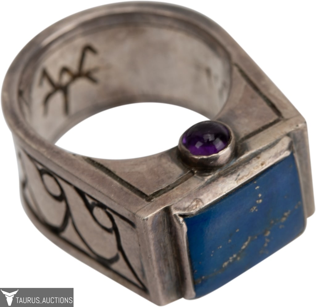 Signed Sterling Lapis Lazuli Signet Ring- 6 3/4 (1 of 7)