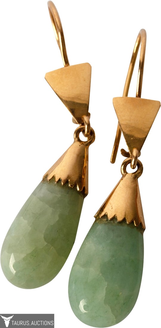 18K Gold Jade Drop Pierced Earrings (1 of 4)