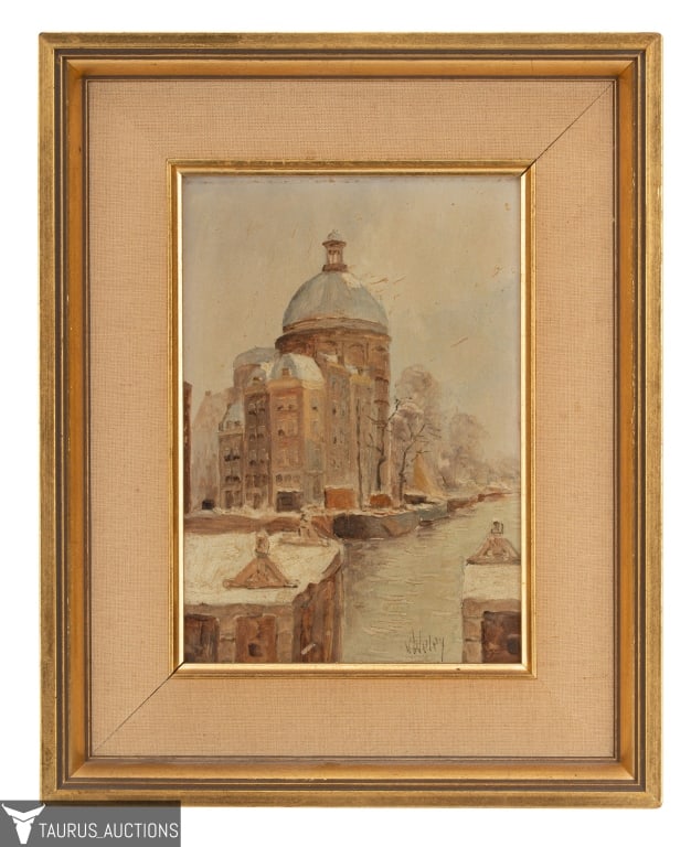 V. Weley - Dutch Canal Scene Oil Painting (1 of 6)