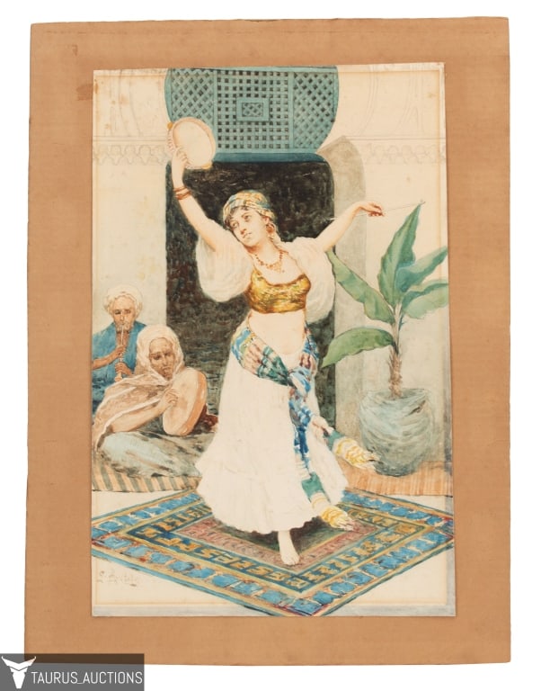 After Fabbi Fabio Orientalist Dancer Watercolor (1 of 6)
