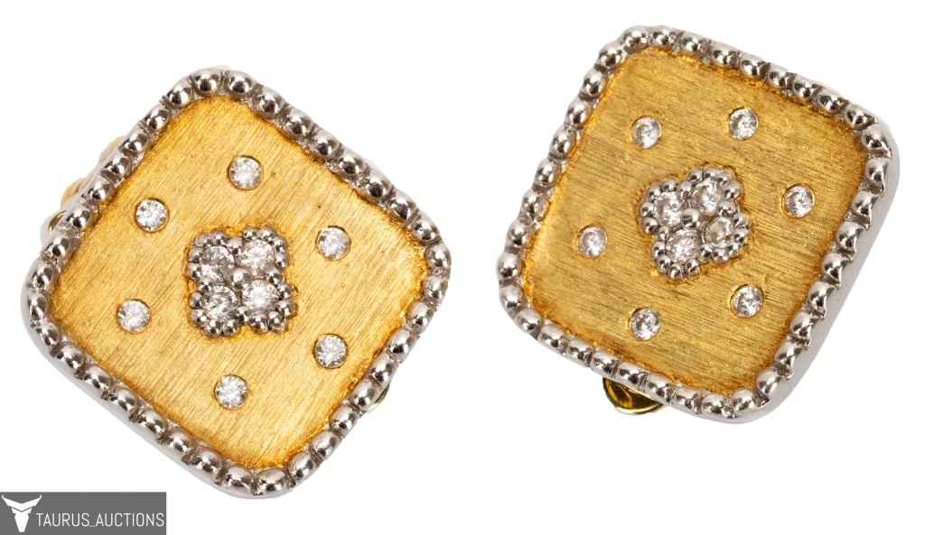 Bijoux Num 18K Vermeil CZ Clover Earrings: Item/Description: Designer Bijoux Num clip earrings. 18K yellow gold vermeil over sterling silver mountings. Hand-set quality clear cubic zirconia form clover design surrounded by halo of crystals. Te