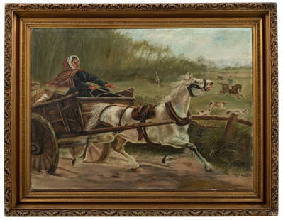 After J.S. Noble's "Remembered" Oil Painting: Item/Description: Oil painting after "Remembered" by John Sargent Noble, R.B.A. (1848-1896). Signed and dated lower right. Unknown artist, illegible signature. Image features a carriage horse remember