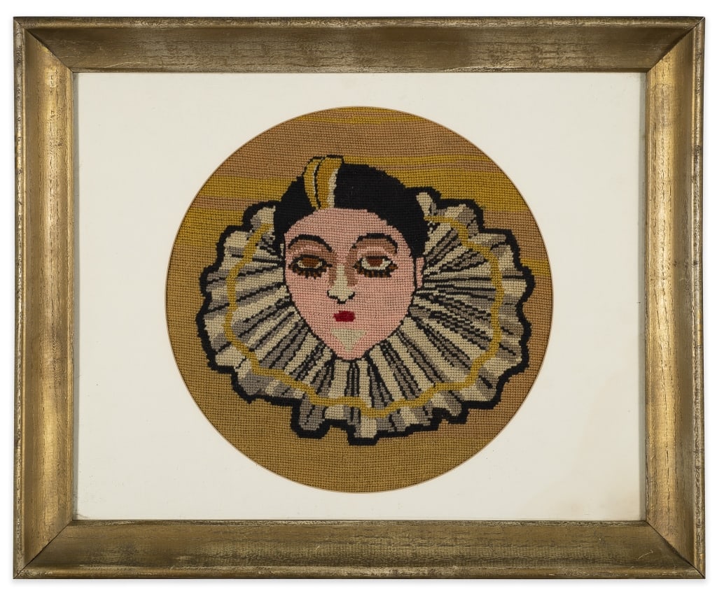 Vintage Framed Textile Art - Clown (1 of 3)