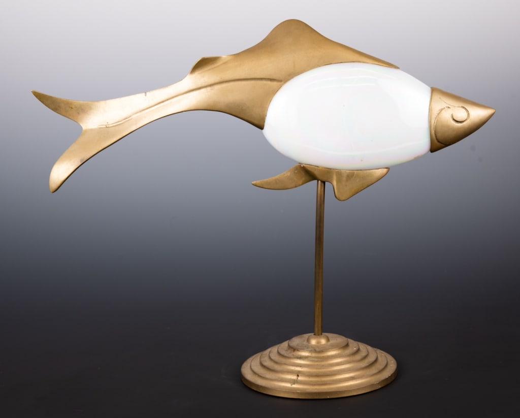 Mid Century Brass and Glass Fish Sculpture (1 of 9)