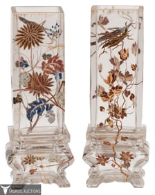 Emile Galle - "Mantis" Painted Glass Vases
