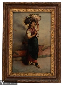 19th C Street Vendor Portrait Oil Painting