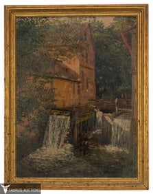Signed Watermill Oil on Board Painting