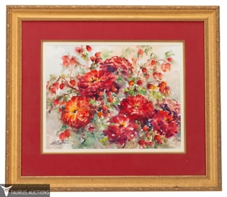 Signed Elliot Eaton Rose Bouquet Watercolor