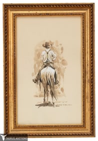 Buckeye Blake Cowboy on Horseback Watercolor