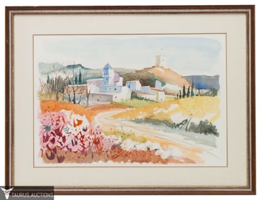 Charles Levier - Hillside Church Watercolor