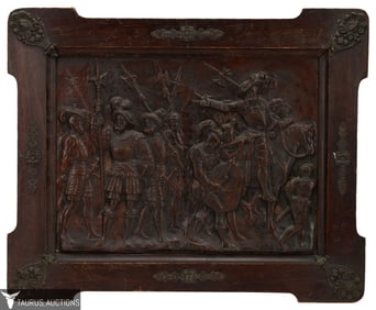 Wood Framed Bronzed Tin Relief Panel