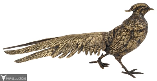 Signed Cast Brass Pheasant Sculpture