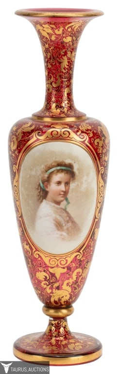 Cranberry Red Bohemian Glass Portrait Vase (1 of 8)