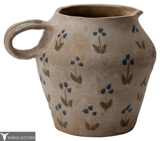 Signed Large Floral Bluebells Clay Pitcher