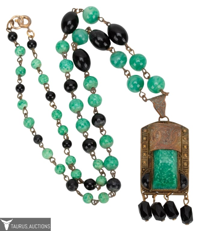 Egyptian Revival Peking Glass Pendant Necklace (1 of 6)