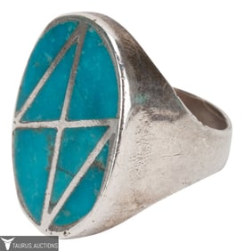 Doug Paulus Sterling Inlaid Turquoise Ring Size 10