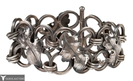 Sterling Signed Trudy Leaf Panel Bracelet