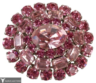 Pink Rhinestone Domed Brooch - Austria