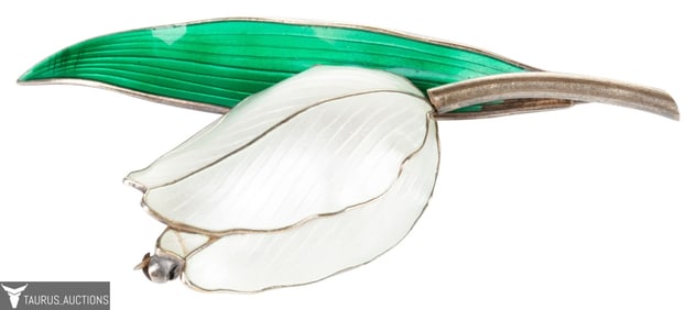 Hroar Prydz Norway Sterling Guilloche Tulip Brooch