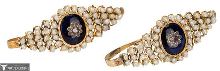 Antique 14K Seed Pearl Enamel Earrings