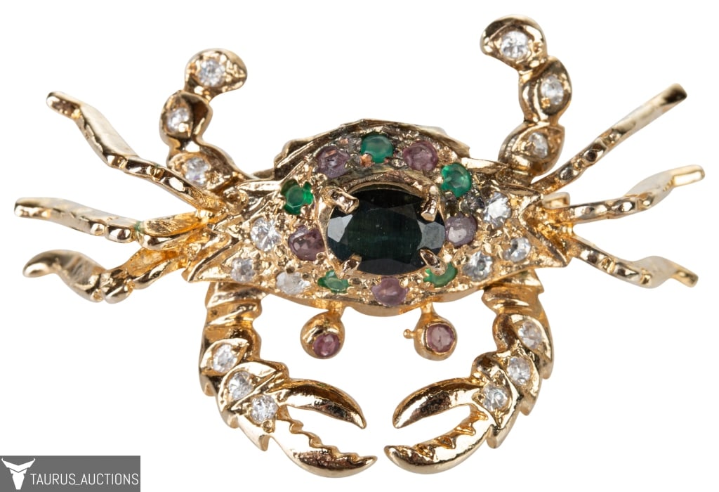 Jeweled Gold Plated Articulated Crab Brooch (1 of 6)