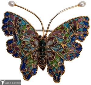 Plique A Jour Gold Plated Butterfly Brooch