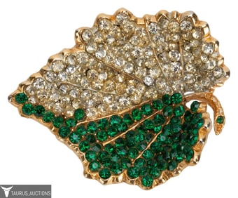Hattie Carnegie Rhinestone Leaf Brooch