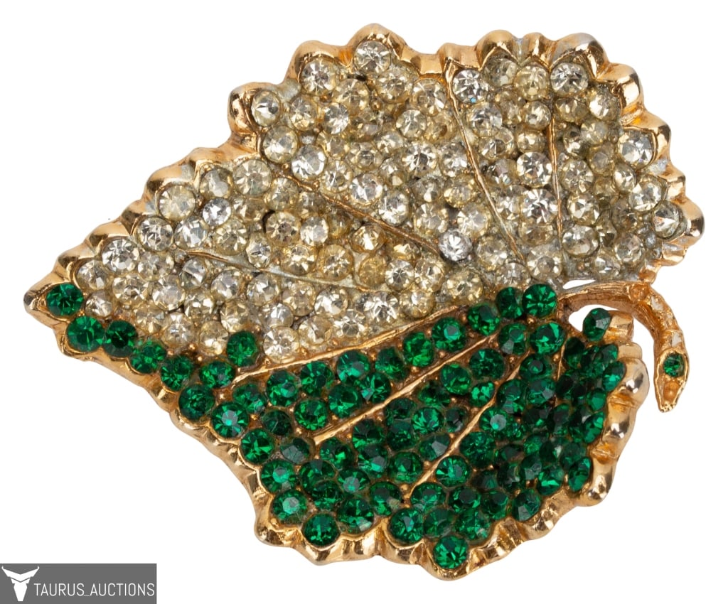 Hattie Carnegie Rhinestone Leaf Brooch (1 of 5)