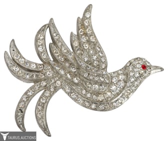 Art Deco Rhinestone Pot Metal Swallow Bird Pin