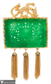 Hattie Carnegie Faux Jade Dragon Pendant Pin