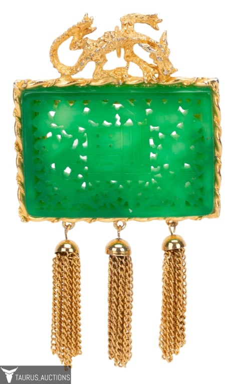 Hattie Carnegie Faux Jade Dragon Pendant Pin (1 of 8)