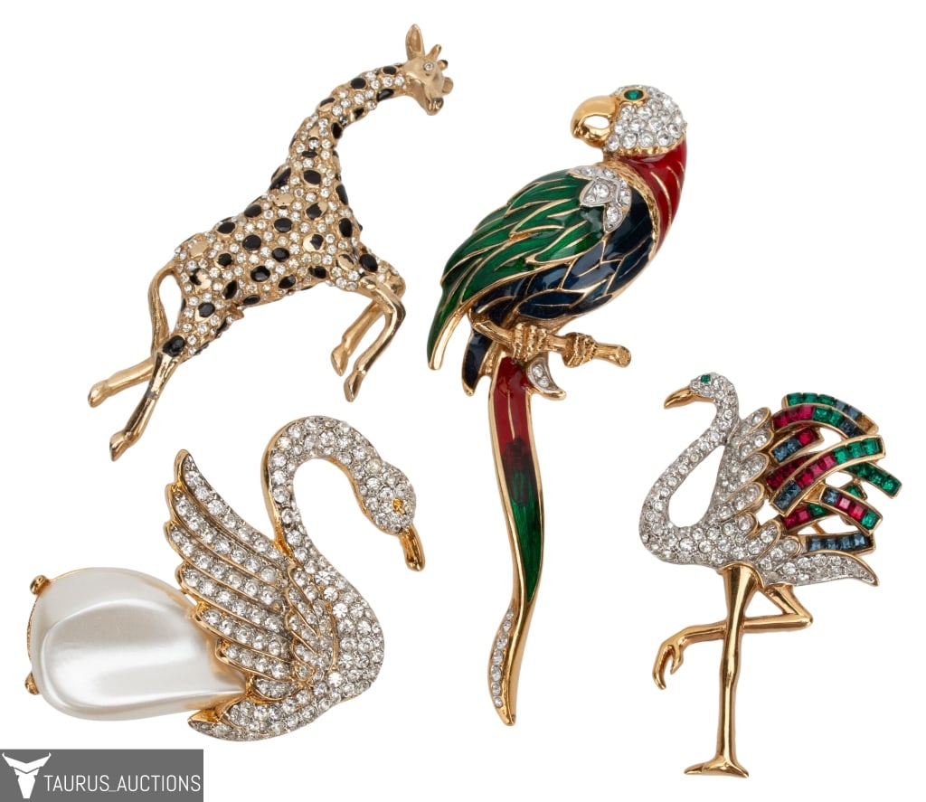 Designer Rhinestone Figural Animal Brooch Lot (1 of 8)