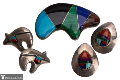 Native American Inlaid Stone Silver Jewelry Lot