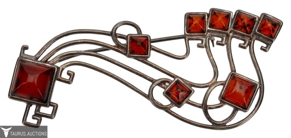 Sterling & Baltic Amber Modernist Brooch