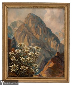 H Holz Edelweiss Landscape Painting